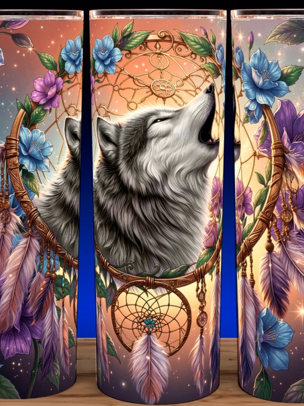 Native American Style Wolf Dream Catcher Cup Mug Tumbler 20oz